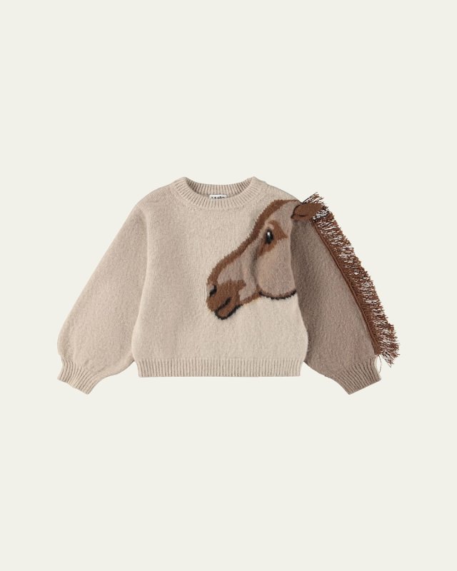 Girl's Gisela Wool Horse Fringe Sweater, Size 0M-12